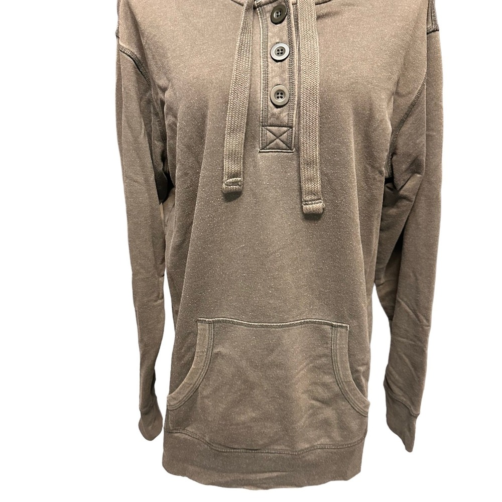 Cabelas Womens Olive Green Henley Hoodie Button‎ Front Kangaroo Pocket Large - Picture 5 of 6